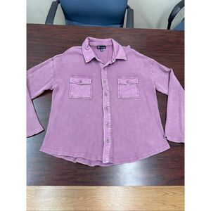 Carré Noir Waffle Weave Button Up Long Sleeve Blouse Size Large
